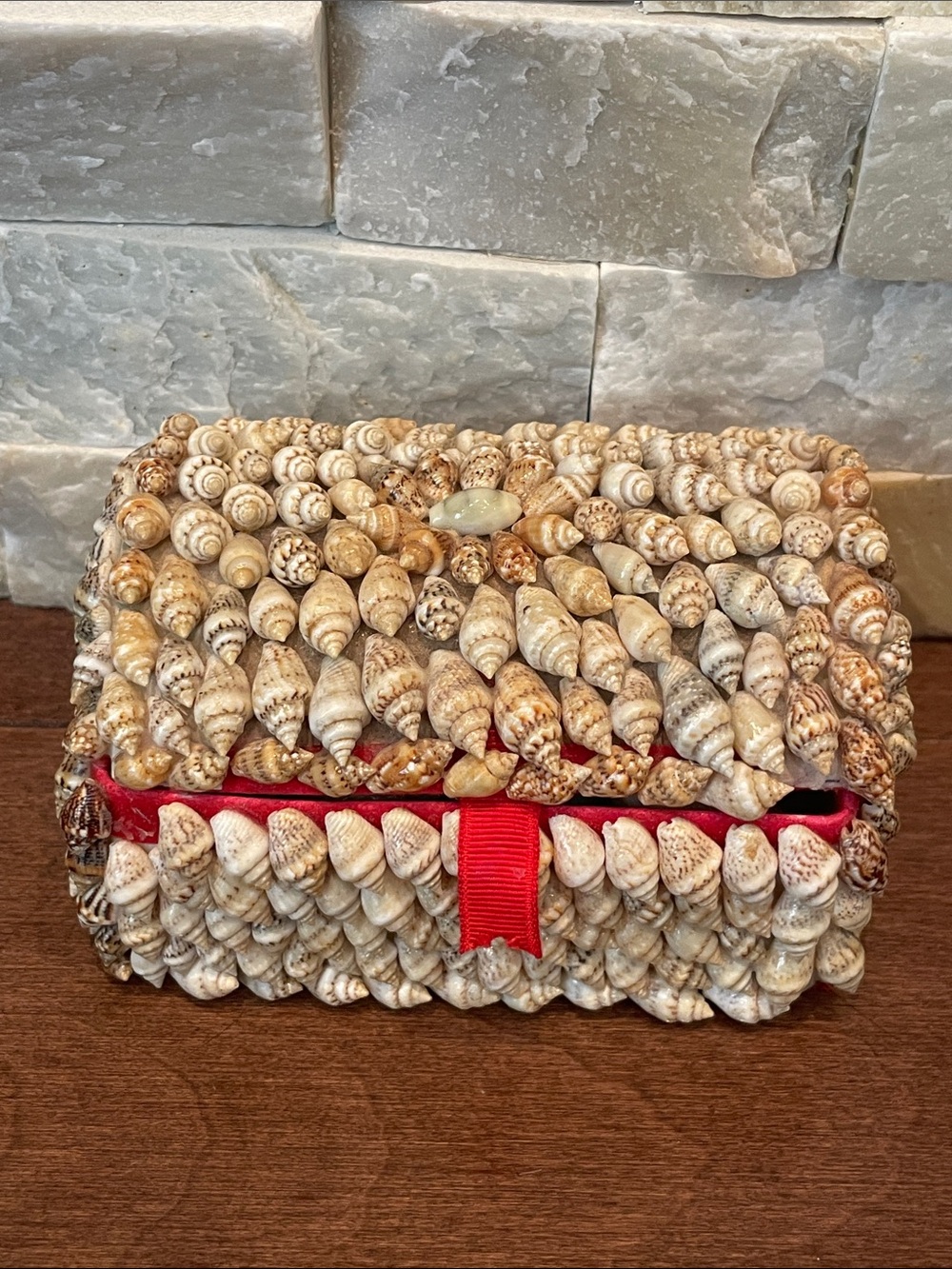 Seashell Beaded Clutch Box in Natural Beige with Gemstones